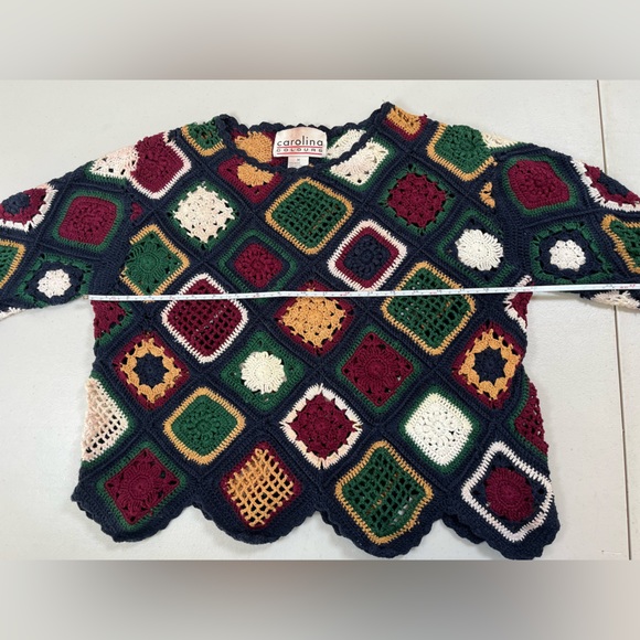 Multicolor Diamond Pattern handmade Crochet Sweater, cotton, size M - Picture 15 of 17